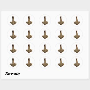 Gold Thor Hammer white small round stickers