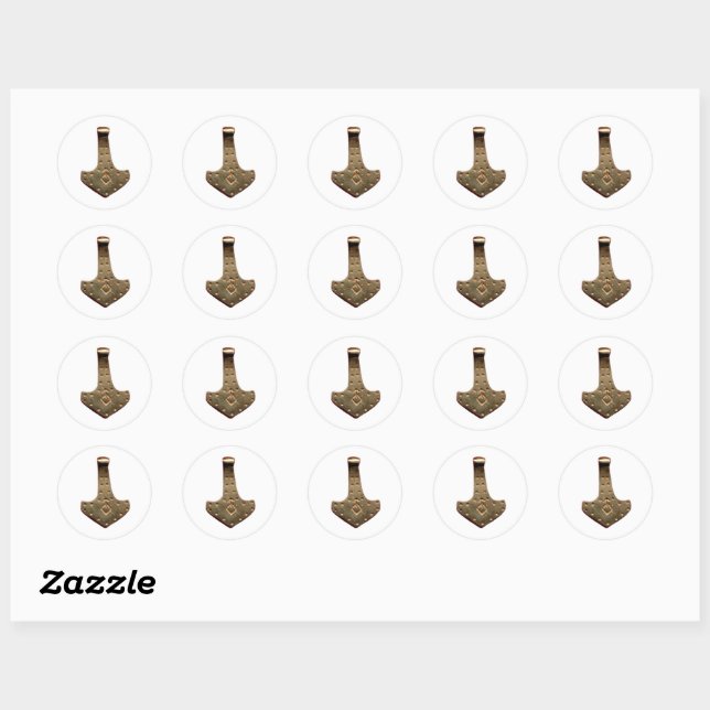 Gold Thor Hammer white small round stickers (Sheet)