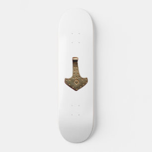 Gold Thor's Hammer white skateboard