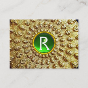 GOLD THRACIAN DISC MONOGRAM Green Emerald Gem Business Card