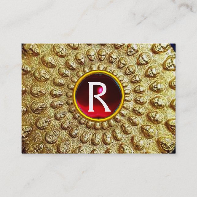 GOLD THRACIAN DISC MONOGRAM  Red Ruby  Gem Business Card (Front)