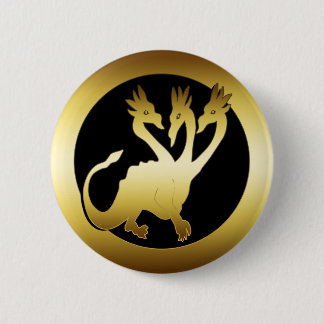 GOLD THREE HEADED DRAGON 6 CM ROUND BADGE