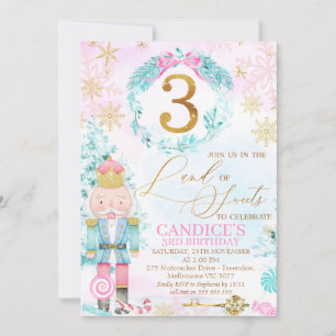 Gold Three Land of Sweets Nutcracker Birthday Invitation