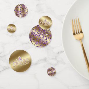 Gold Tiara and Amethyst Hearts Glitter Confetti