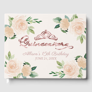 Gold Tiara Blush Pink Floral Quinceanera Guest Boo Book