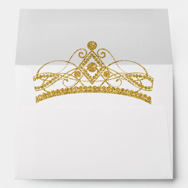 Gold Tiara Glitter Quinceanera Birthday Envelope (Back (Bottom))