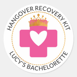 Gold Tiara Pink Bachelorette Hangover Recovery Kit Classic Round Sticker