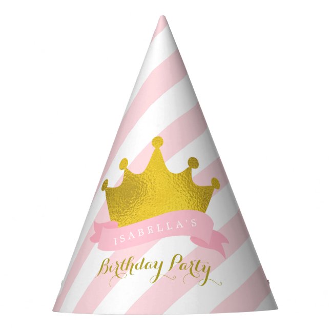 Gold Tiara Princess Birthday Party Hat (Front)