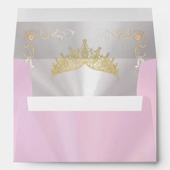 Gold Tiara & Vintage Border - Pastel Pink Envelope (Back (Bottom))