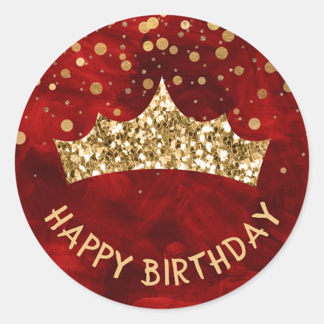 Gold Tiara with gold bokeh & Red birthday Classic Round Sticker (Front)