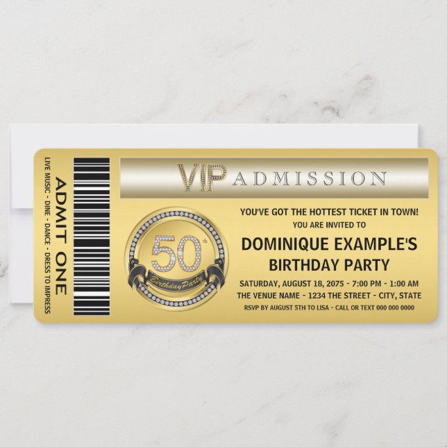 Gold Ticket 50th Birthday Party Invitation (Front)