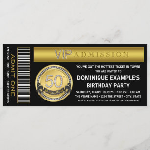 Gold Ticket 50th Birthday Party Invitation