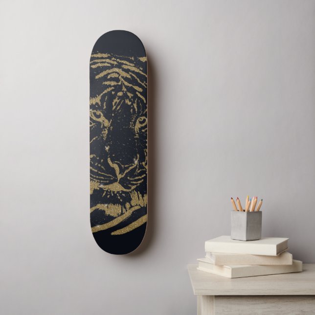 Gold Tiger Black Design Skateboard (Wall Art)