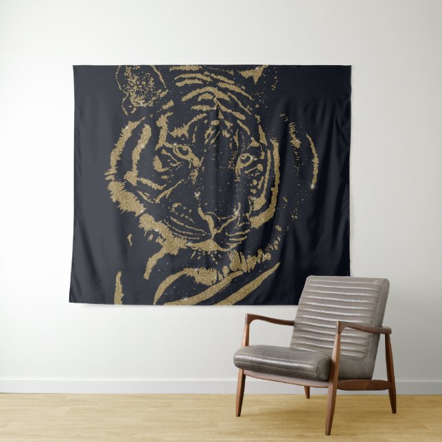 Gold Tiger Black Design Tapestry (In Situ (Horizontal))