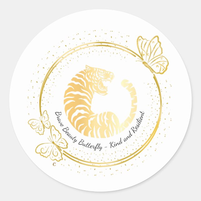 Gold Tiger Brave Beauty Butterfly, Kind, Resilient Classic Round Sticker (Front)