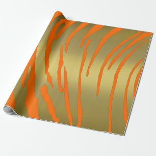 Gold Tiger Stripes Orange Wrapping Paper