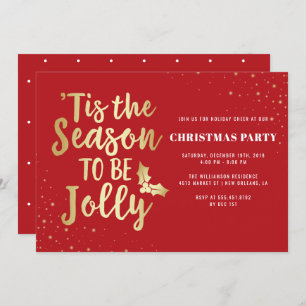 Gold 'Tis The Season To Be Jolly   Christmas Party Invitation