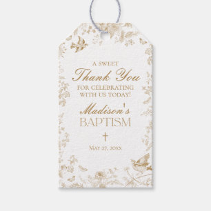 Gold Toile De Jouy Baptism Favours Gift Tags