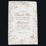 Gold Toile De Jouy Bridal Shower Favours Medium Gift Bag<br><div class="desc">Elevate your celebrations with our gold Toile party decor, featuring detailed floral french country toile on a warm white background. This regency-inspired Chinoiserie design exudes elegance and sophistication. ★ Let me help you plan your next party! ★ If you need coordinating décor, please check my matching collection. If you have...</div>