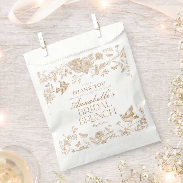 Gold Toile De Jouy Floral Bridal Brunch Dessert Favour Bags (Clipped)