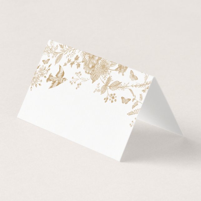 Gold Toile De Jouy Floral Place Card Table Decor (Front)