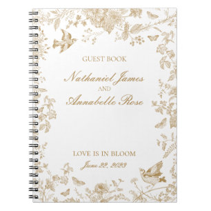 Gold Toile De Jouy Floral Wedding Guest Book