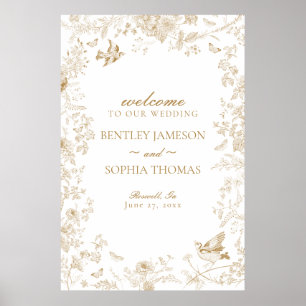 Gold Toile De Jouy Floral Wedding Welcome Sign