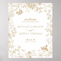 Gold Toile De Jouy Floral Wedding Welcome Sign