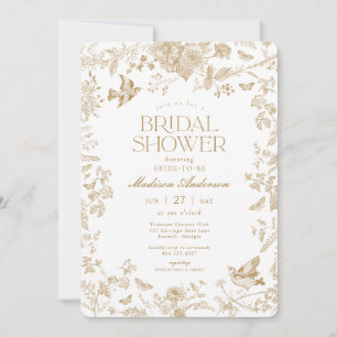 Gold Toile De Jouy French Floral Bridal Shower Invitation