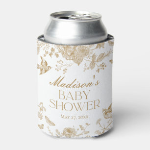 Gold Toile De Jouy Vintage Floral Baby Shower Can Cooler