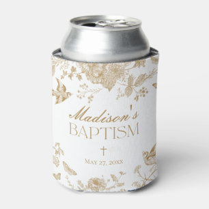 Gold Toile De Jouy Vintage Floral Baptism Can Cooler