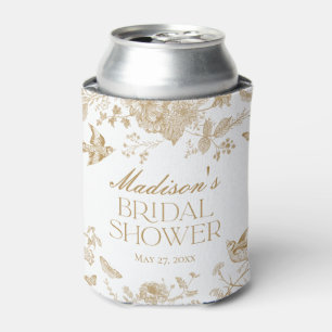 Gold Toile De Jouy Vintage Floral Bridal Shower Can Cooler