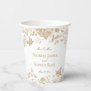 Gold Toile De Jouy Vintage Floral Wedding Paper Cups