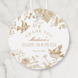 Gold Toile Jouy Vintage Floral Baby Shower Favour Tags