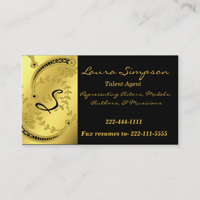 Gold Tone and Black Monogram business card (Front)