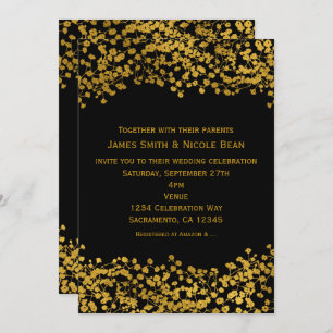 Gold Tone Baby's Breath Black Elegant Invitations