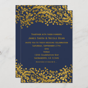 Gold Tone Baby's Breath Blue Elegant Invitations