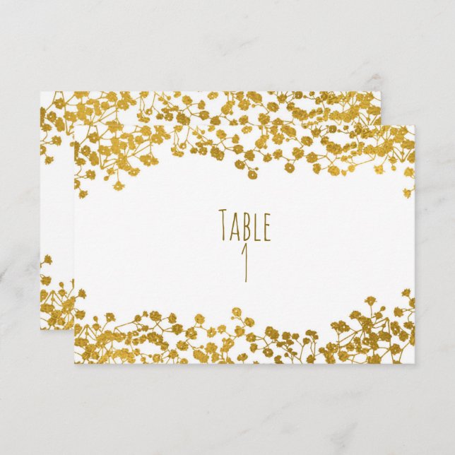 Gold Tone Baby's Breath White Elegant Table Number (Front/Back)