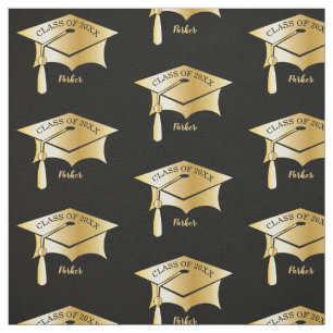 Gold Tone Grad Graduation Cap Name Class Year Fabric