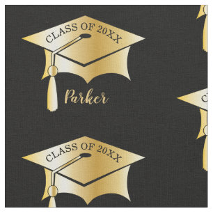 Gold Tone Grad Graduation Cap Name Class Year Fabric