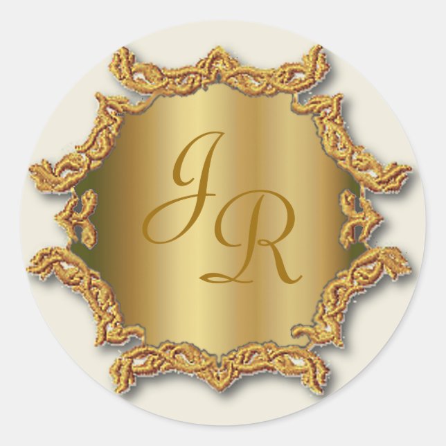Gold Tone Monogram Sticker Wedding Stickers (Front)
