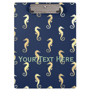 Gold Tone Seahorses over Navy Blue Clipboard