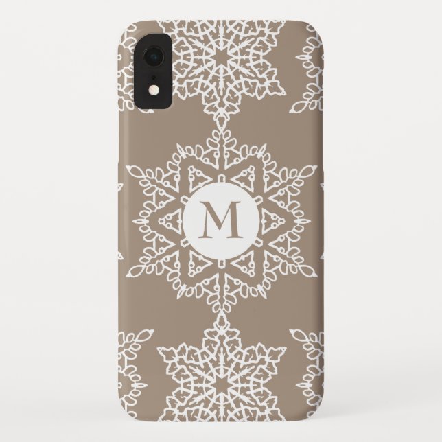 Gold Tone Snowflakes Christmas Monogram Case-Mate iPhone Case (Back)