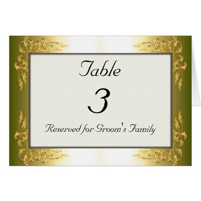 Gold Tone Wedding Table Number Card (Front Horizontal)