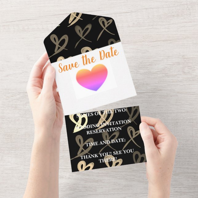 Gold tones heart wedding All in One Wedding Invite (Tearaway)