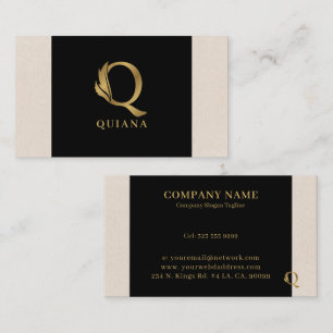 Gold tones letter Q floral decorative Business Card