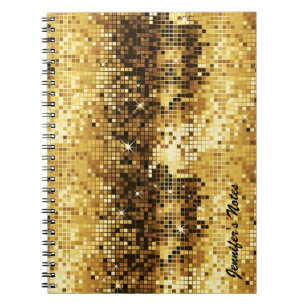 Gold Tones Retro Discoball Glitter Spiral Notebook