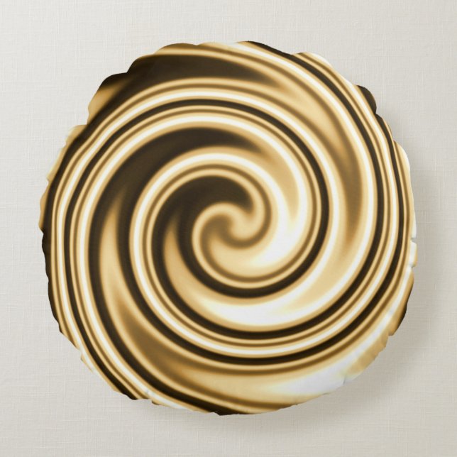 Gold Tones Soft Focus Spiral Swirl Round Cushion (Front)
