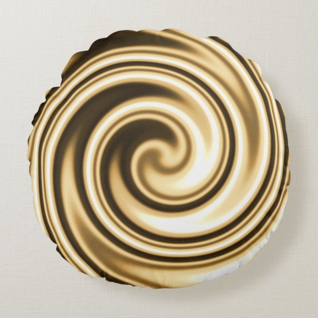 Gold Tones Soft Focus Spiral Swirl Round Cushion (Front)