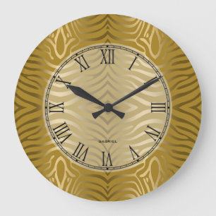 Gold Tones Zebra Stripes Pattern Large Clock